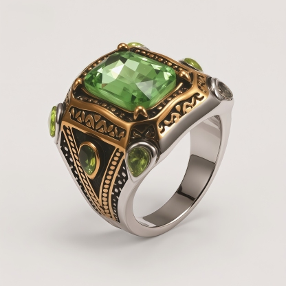 Men's Two-Tone Gemstone-Inlaid Carved Decorative Ring | K003199JJ