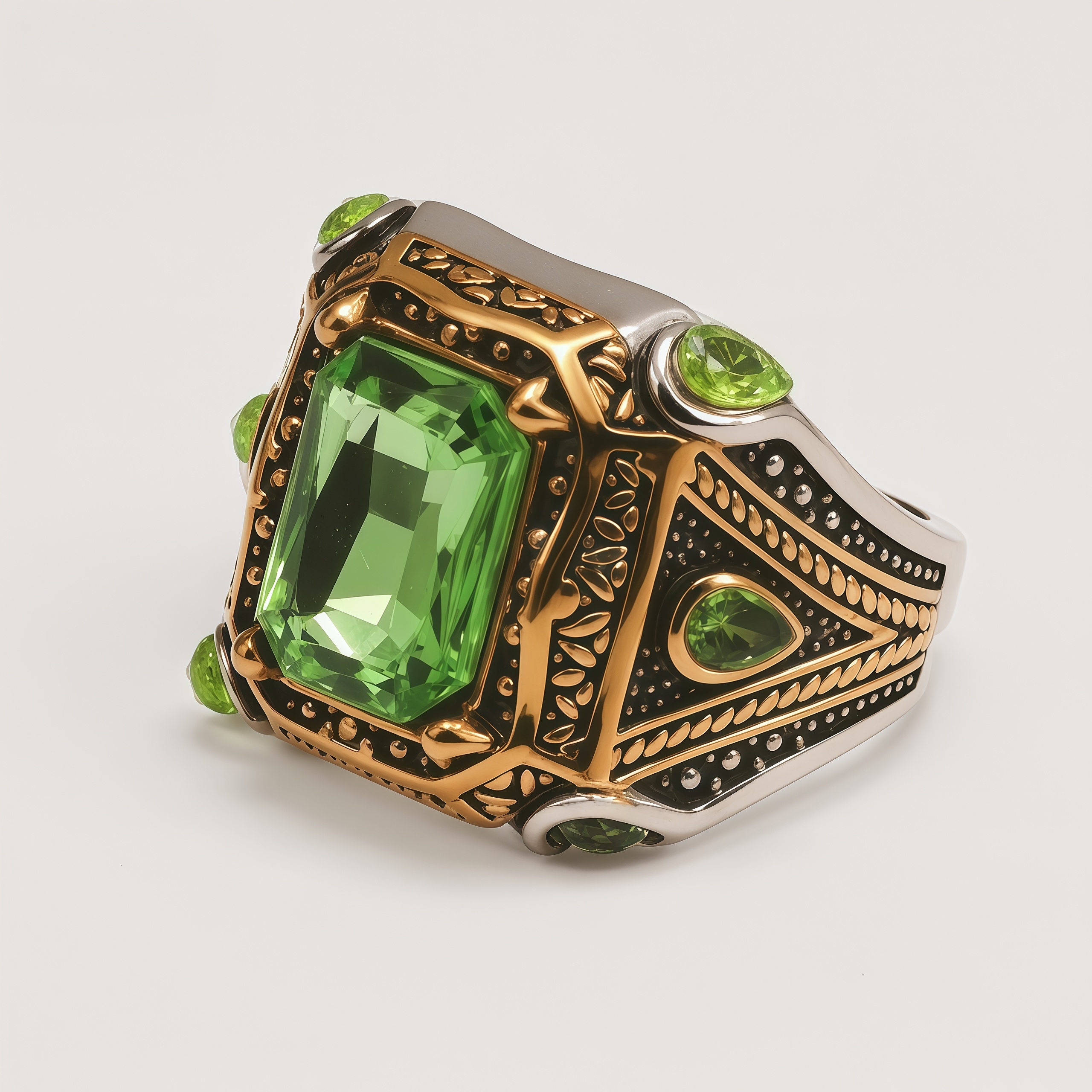 Men's Two-Tone Gemstone-Inlaid Carved Decorative Ring | K003199JJ