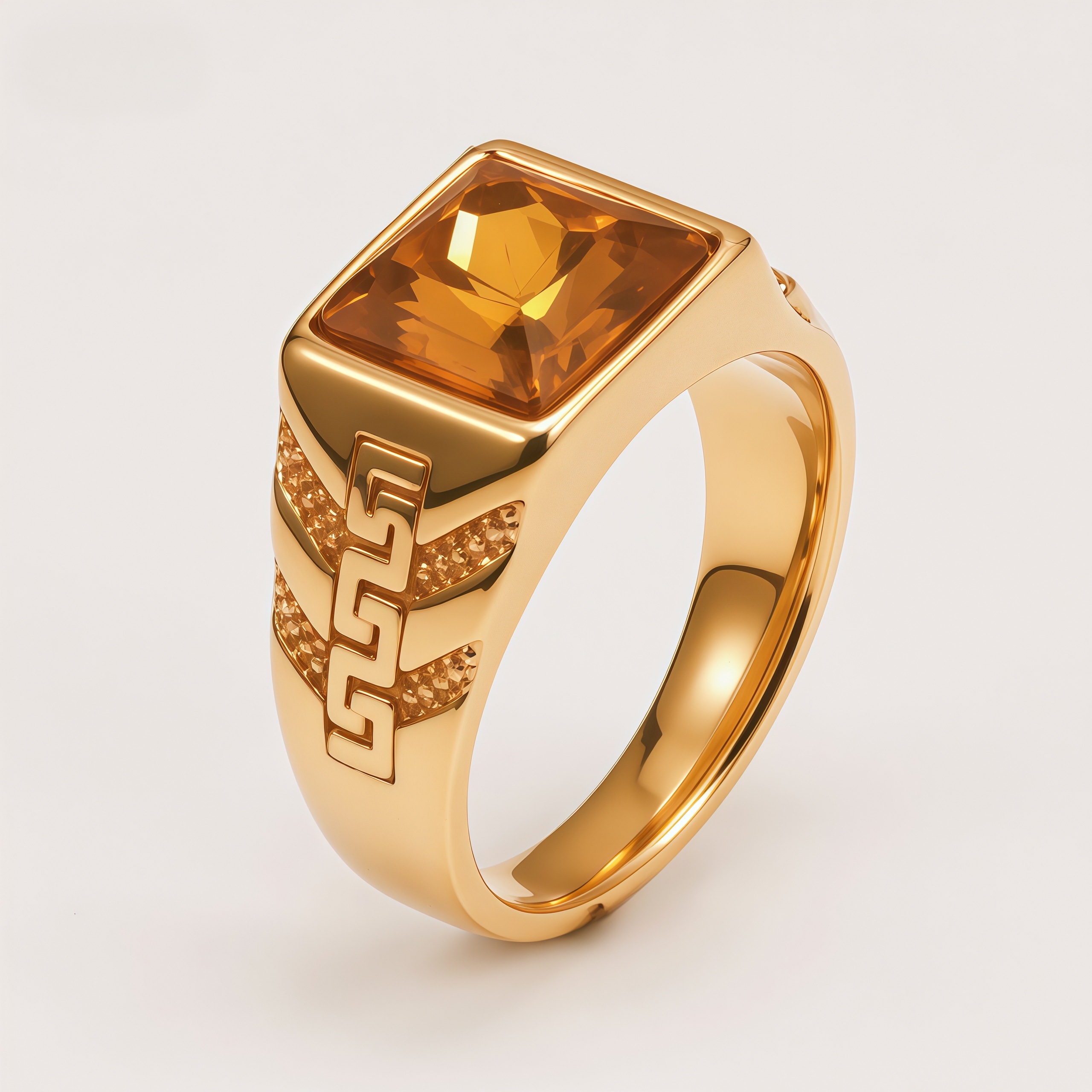 Square Gemstone Stainless Steel Ring Greek Key Design for Men | BL1099J