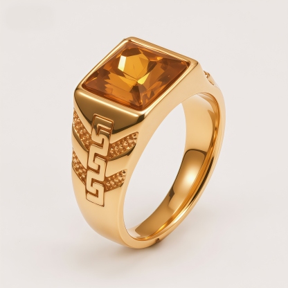 Square Gemstone Stainless Steel Ring Greek Key Design for Men | BL1099J