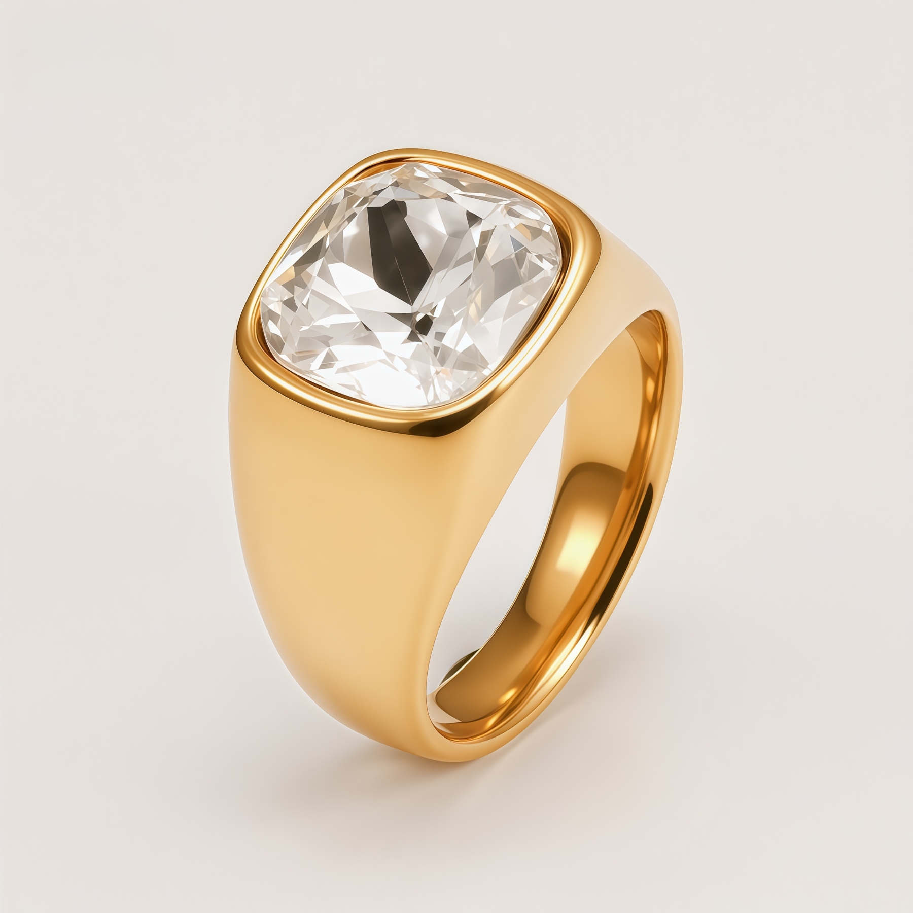 Men's Gold-Plated Cubic Zirconia Stainless Steel Ring | K0075J