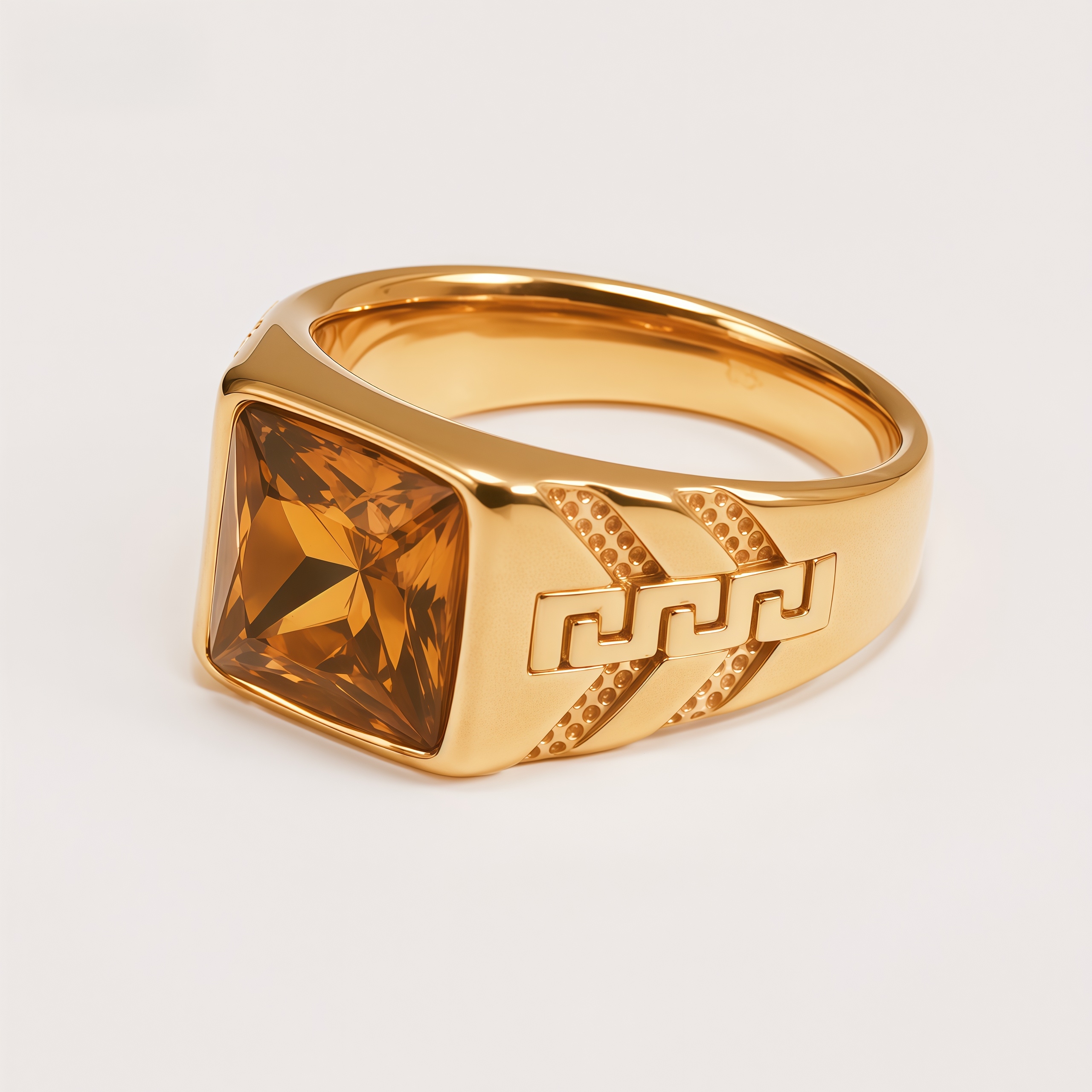 Square Gemstone Stainless Steel Ring Greek Key Design for Men | BL1099J