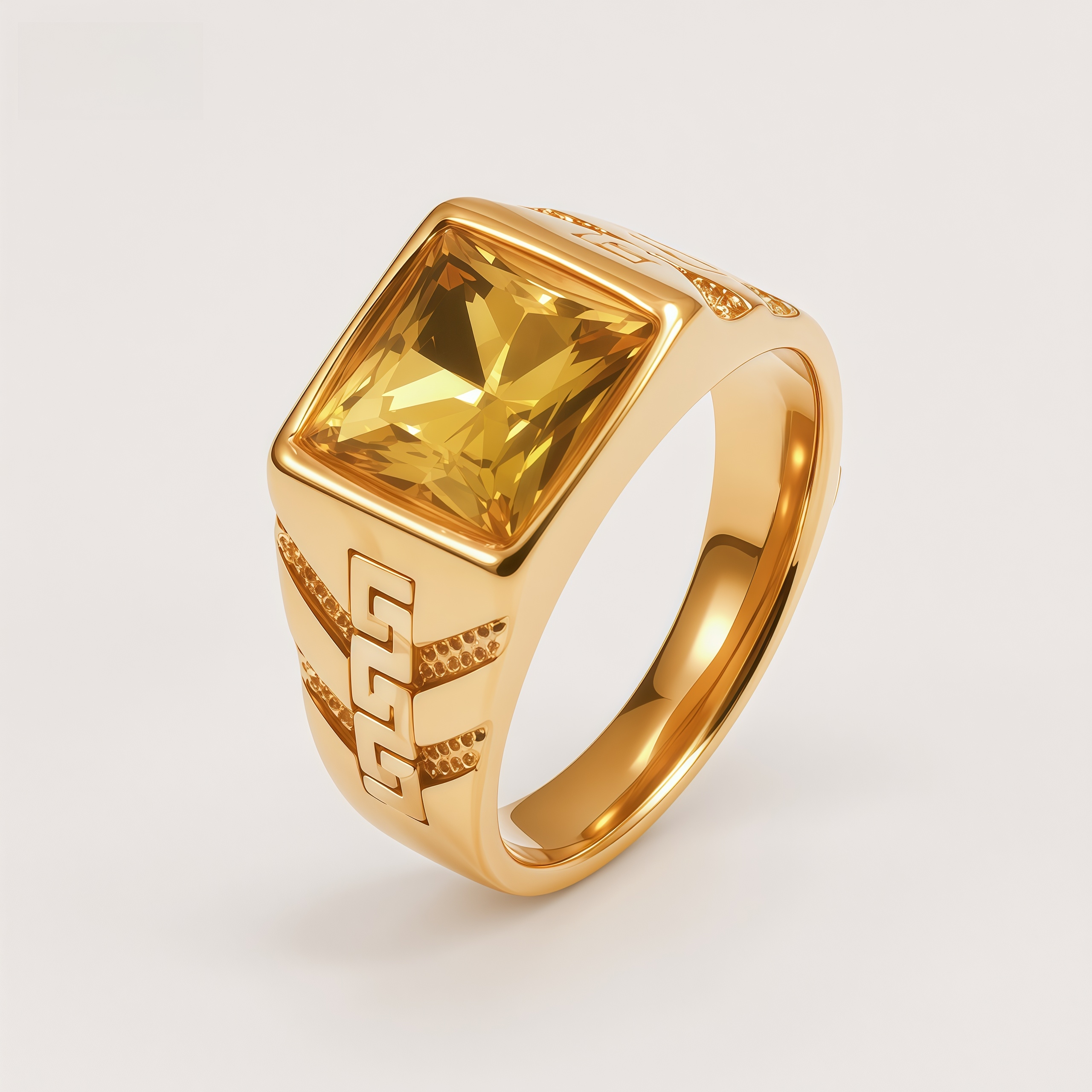 Square Gemstone Stainless Steel Ring Greek Key Design for Men | BL1099J