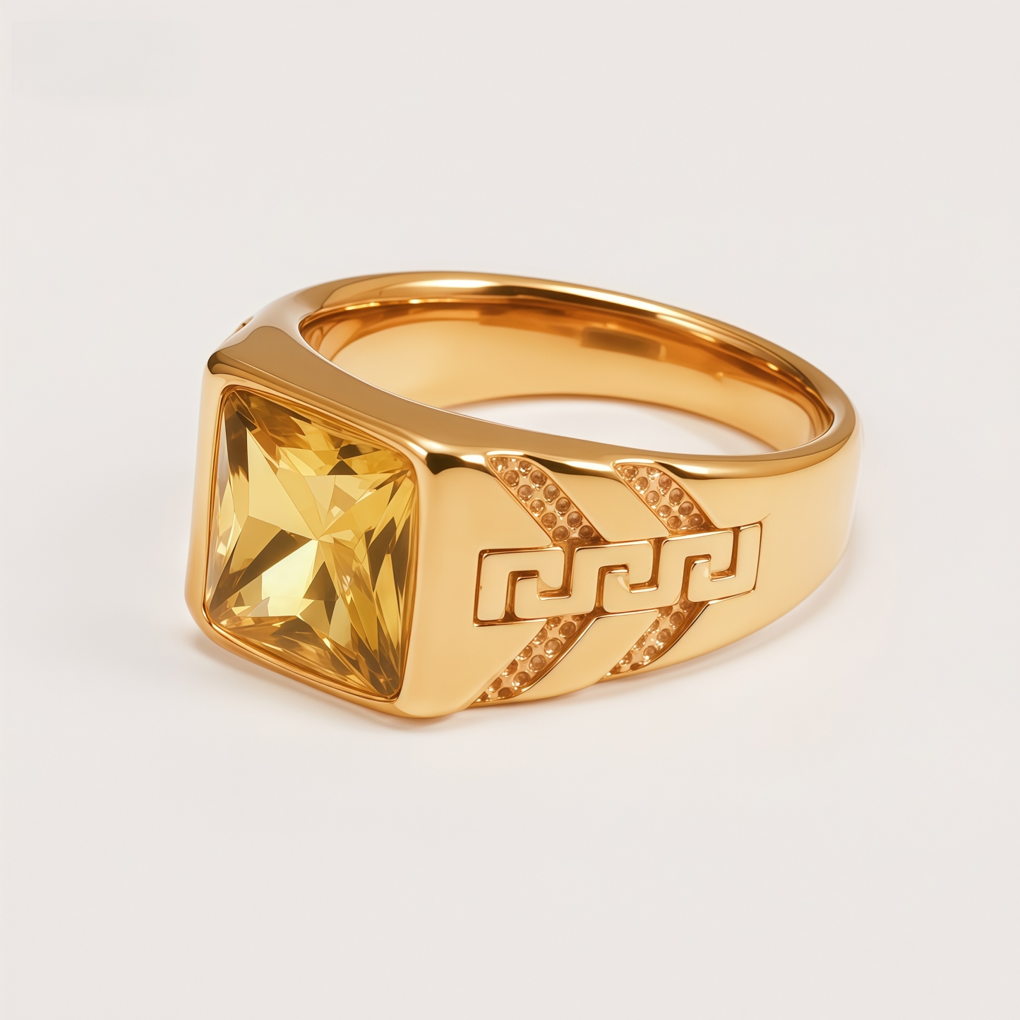 Square Gemstone Stainless Steel Ring Greek Key Design for Men | BL1099J