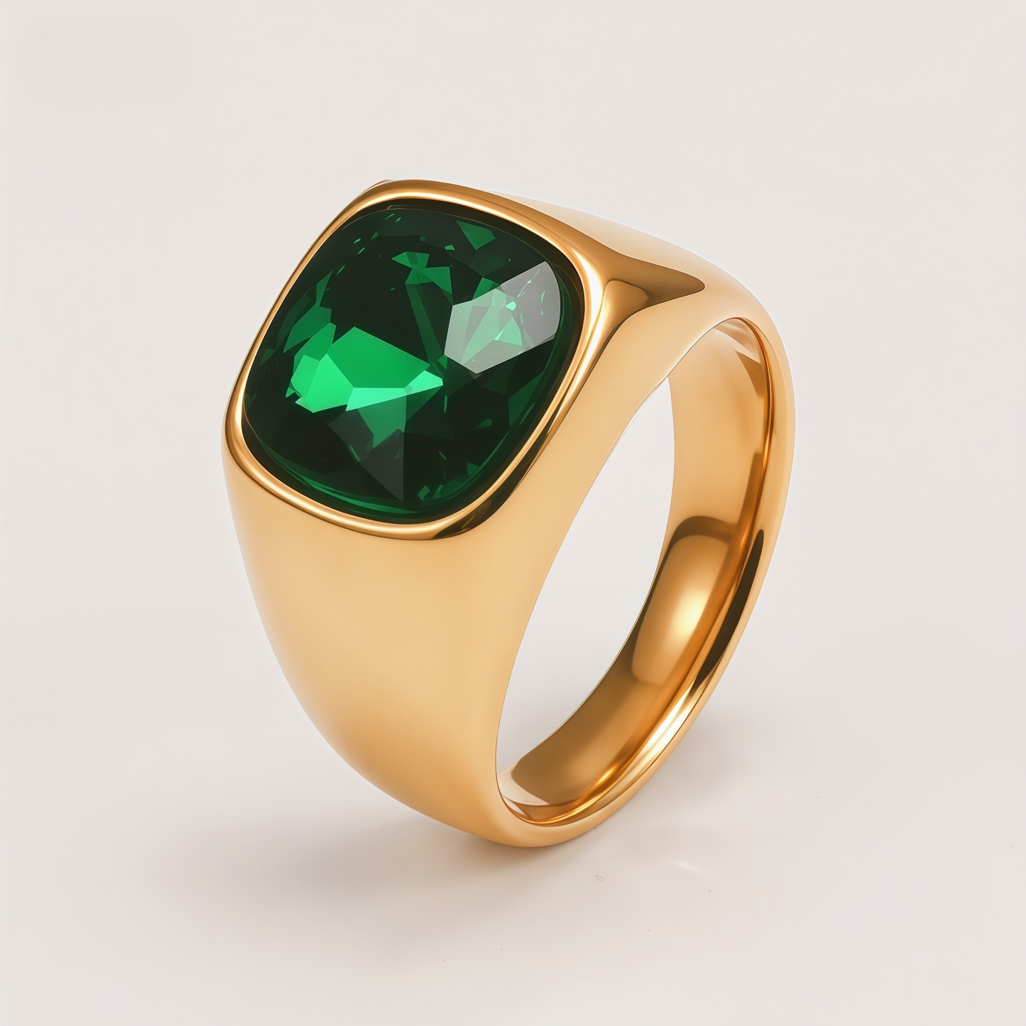 Men's Gold-Plated Cubic Zirconia Stainless Steel Ring | K0075J