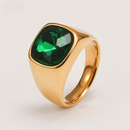 Men's Gold-Plated Cubic Zirconia Stainless Steel Ring | K0075J