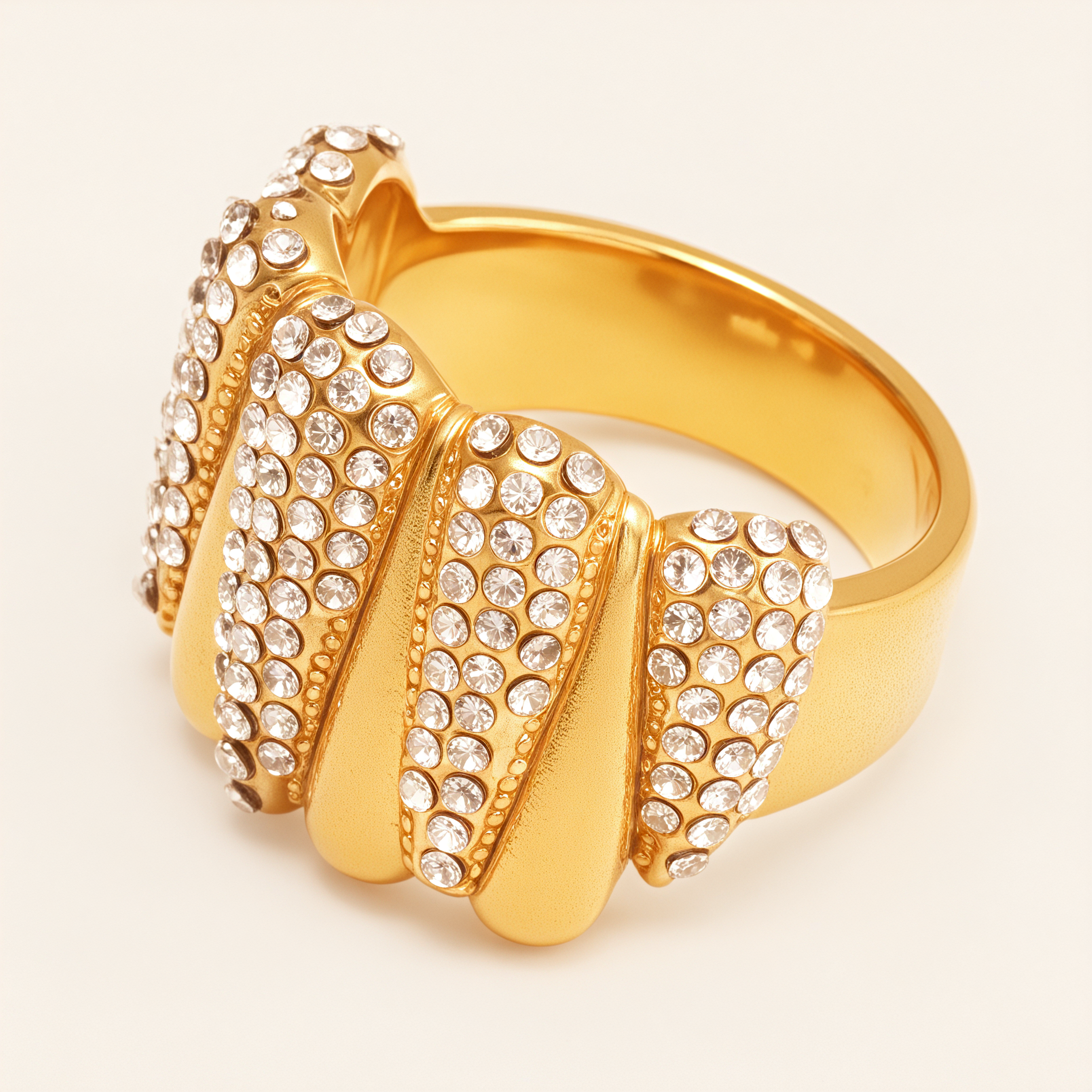 Diamond - Set Fan - Shaped Gold Ring, Stainless Steel Party Fashion Jewelry | G003974-JinBaoJewerly