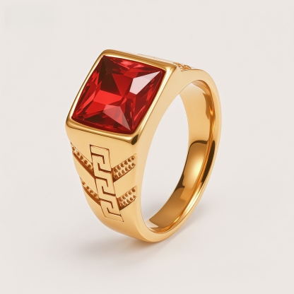 Square Gemstone Stainless Steel Ring Greek Key Design for Men | BL1099J