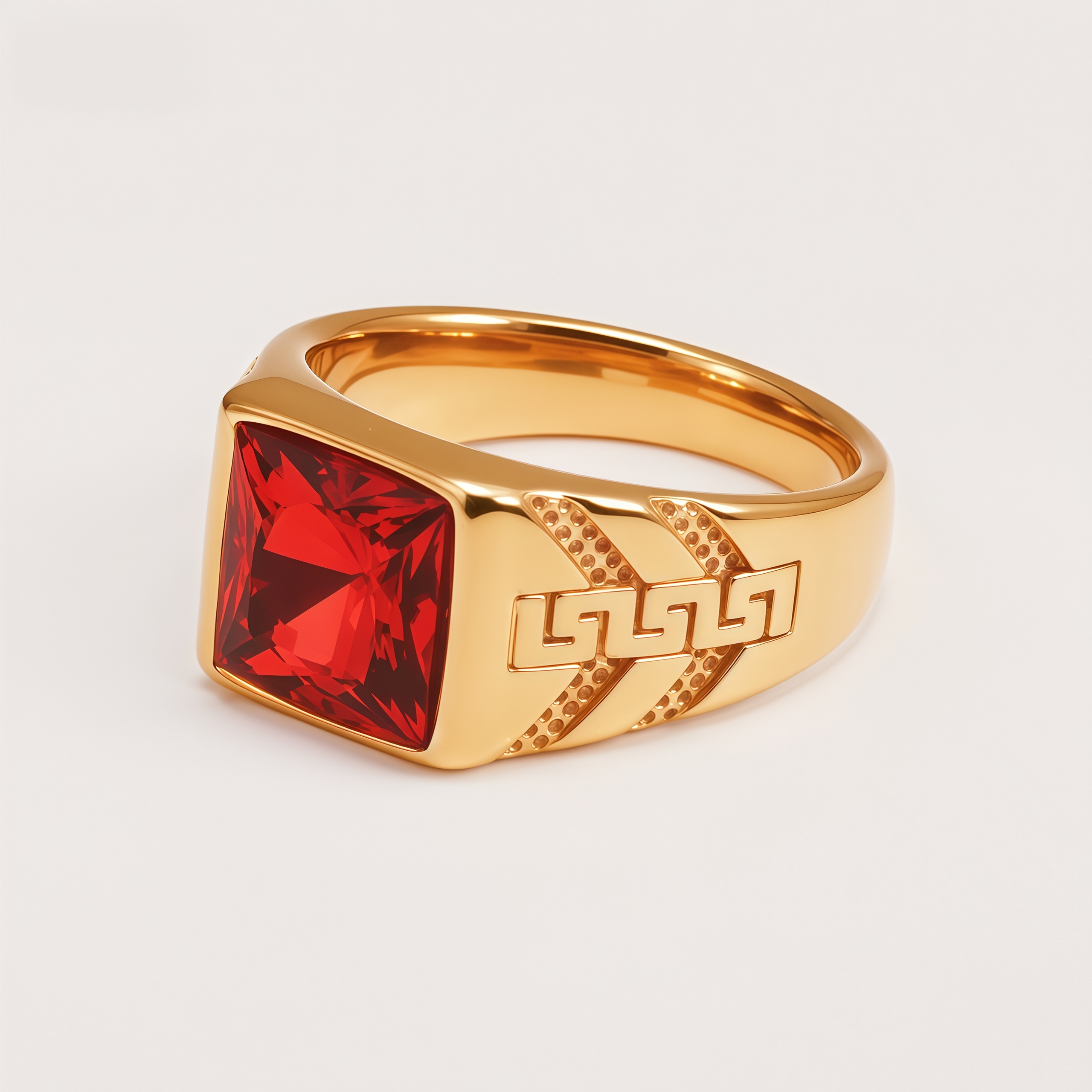 Square Gemstone Stainless Steel Ring Greek Key Design for Men | BL1099J