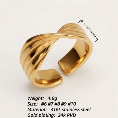 Stainless Steel Open - Twist Ring, Simple and Stylish Versatile Finger Ring | G00693-JinBaoJewerly