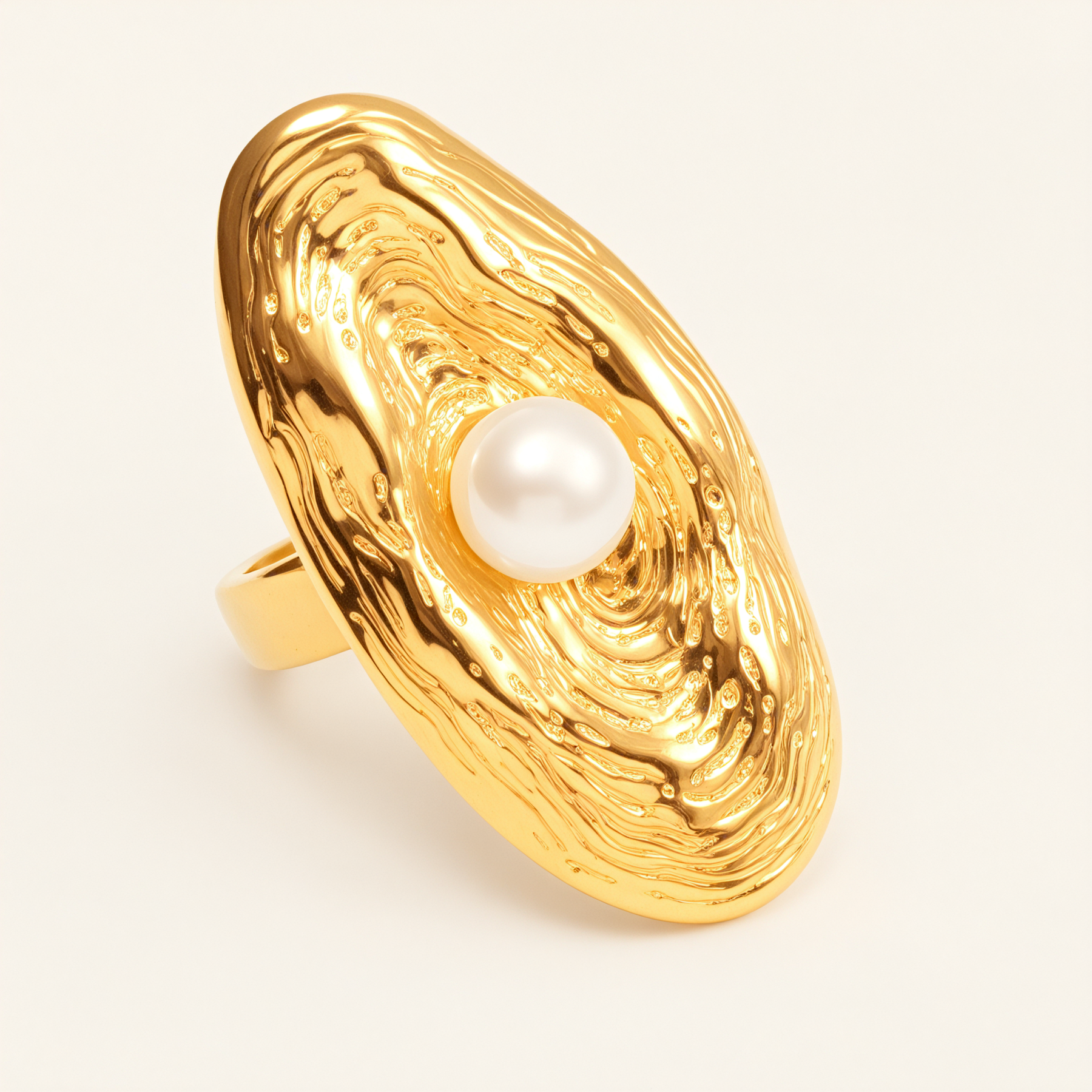 Gold Wave Pearl Stainless Steel Ring, Luxury Fashion Women's Ring | G005541-JinBaoJewerly