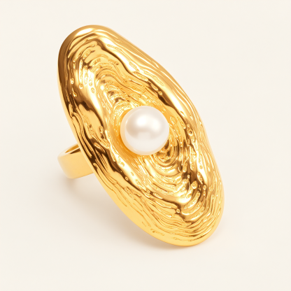 Gold Wave Pearl Stainless Steel Ring, Luxury Fashion Women's Ring | G005541-JinBaoJewerly