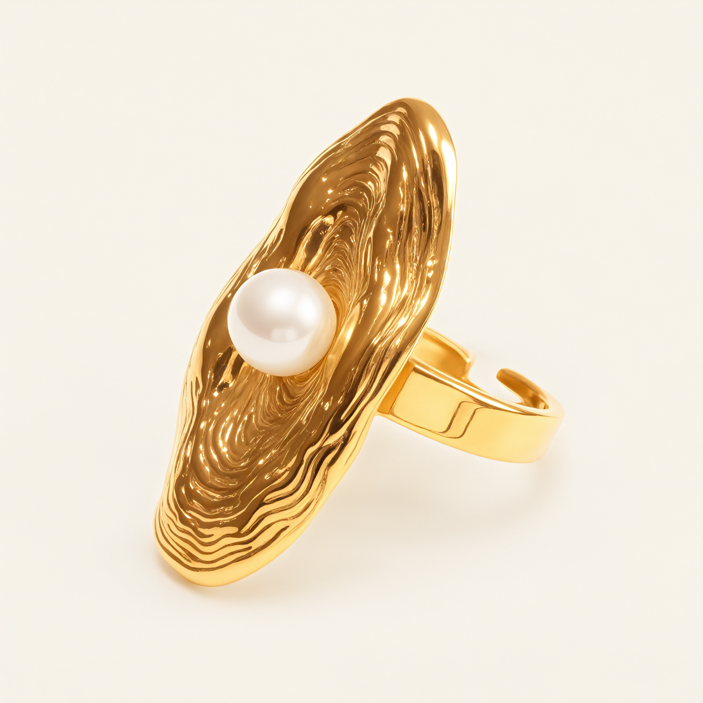 Gold Wave Pearl Stainless Steel Ring, Luxury Fashion Women's Ring | G005541-JinBaoJewerly