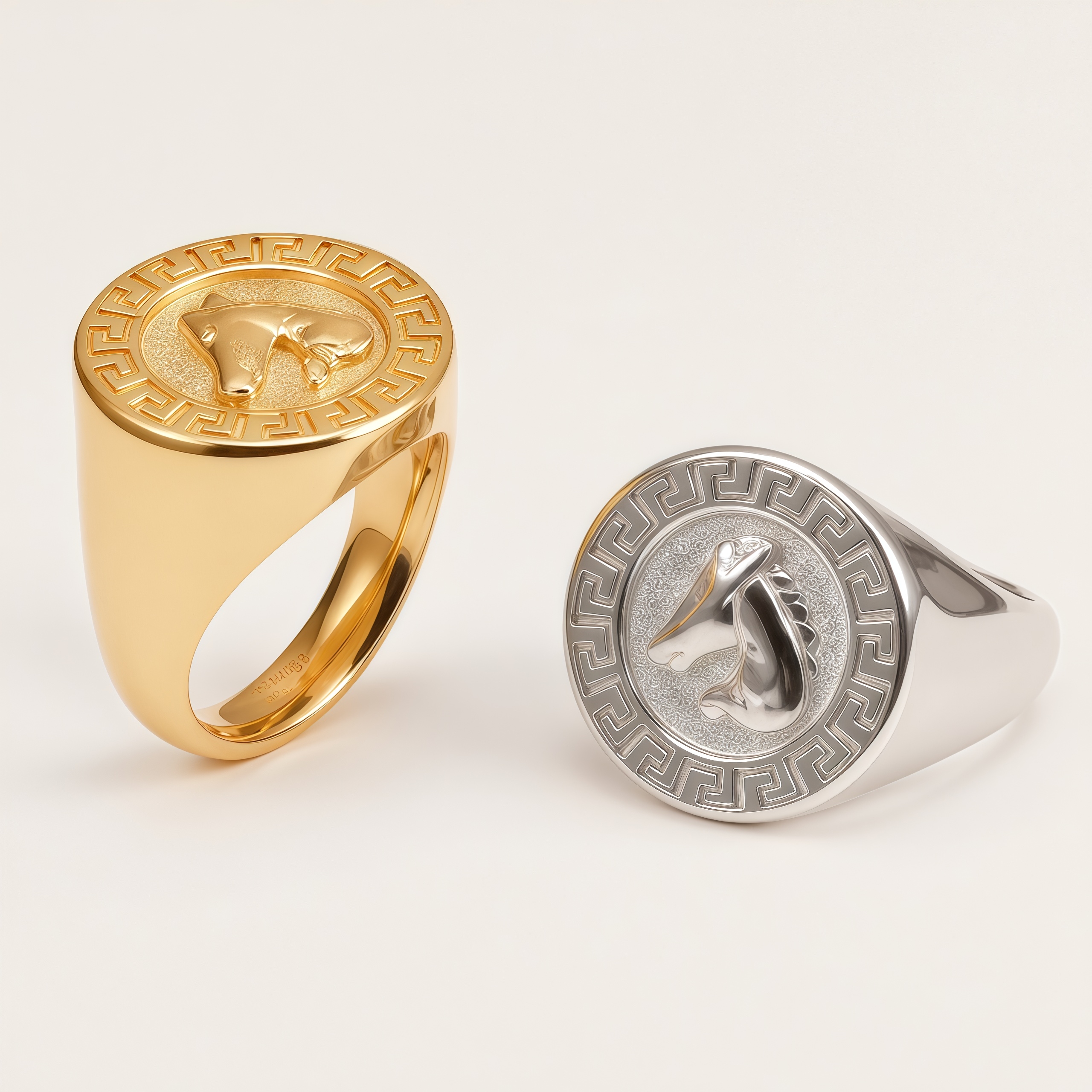 Vintage Horse Head Stainless Steel Greek Key Pattern Men's Ring | DZ1678