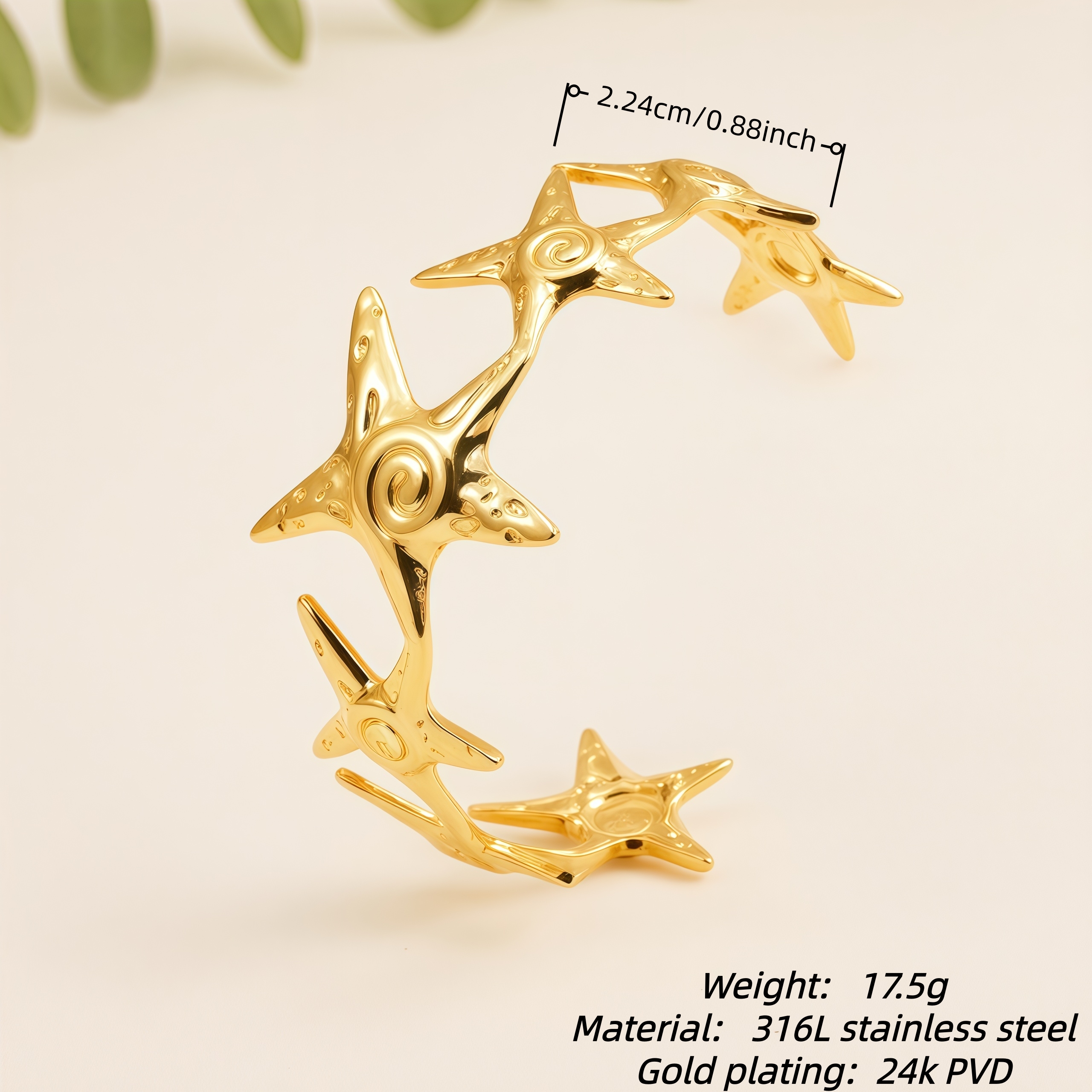 Star Shaped 24K Stainless Steel Hypoallergenic  Bracelet for Women
