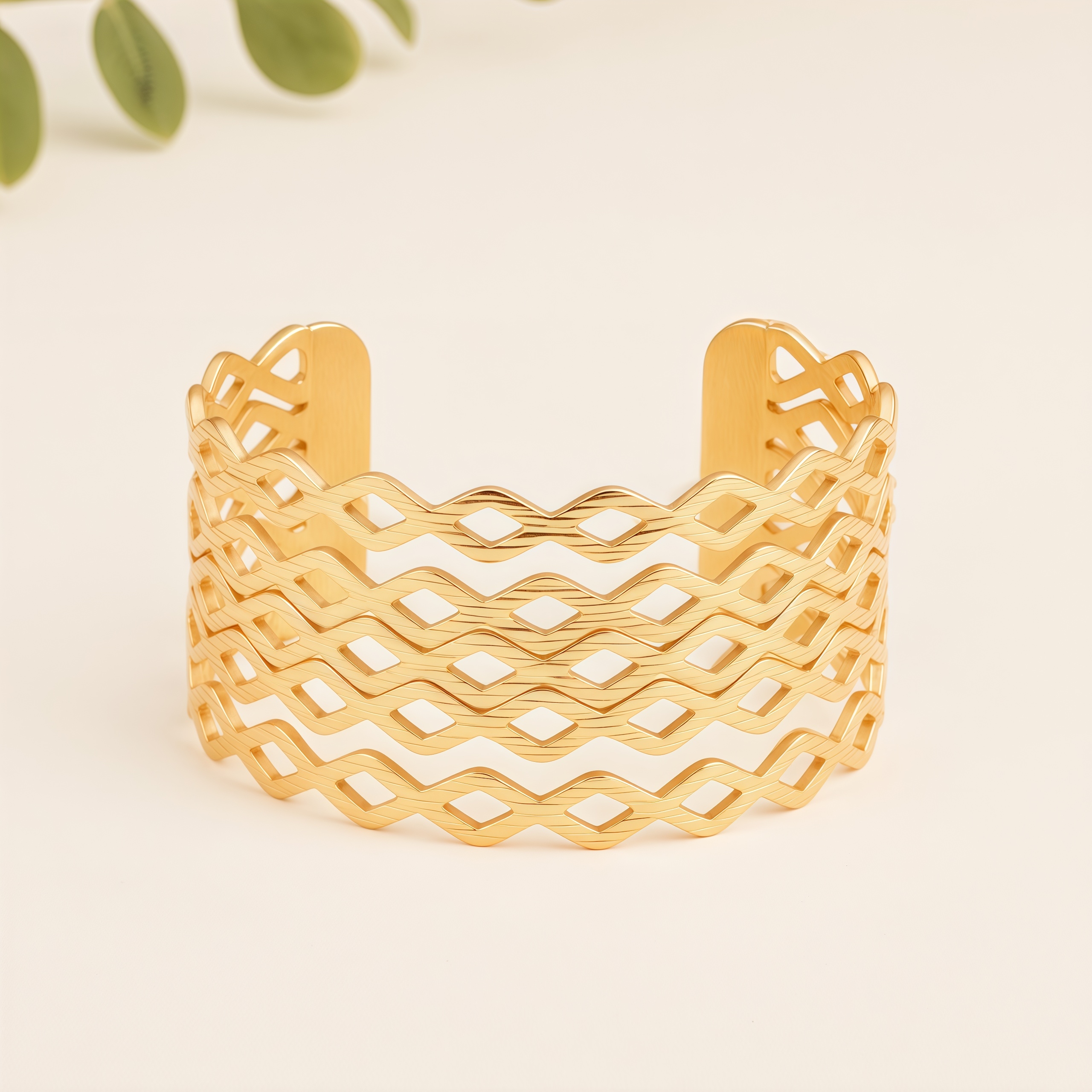 24K Stainless Steel Women's Cuff Bracelet Set