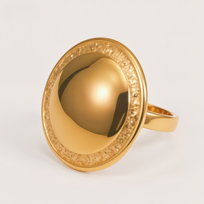 Round Mirror Finish Metal Ring Women's Two-Tone Gold & Silver Stainless Steel Ring | G003595