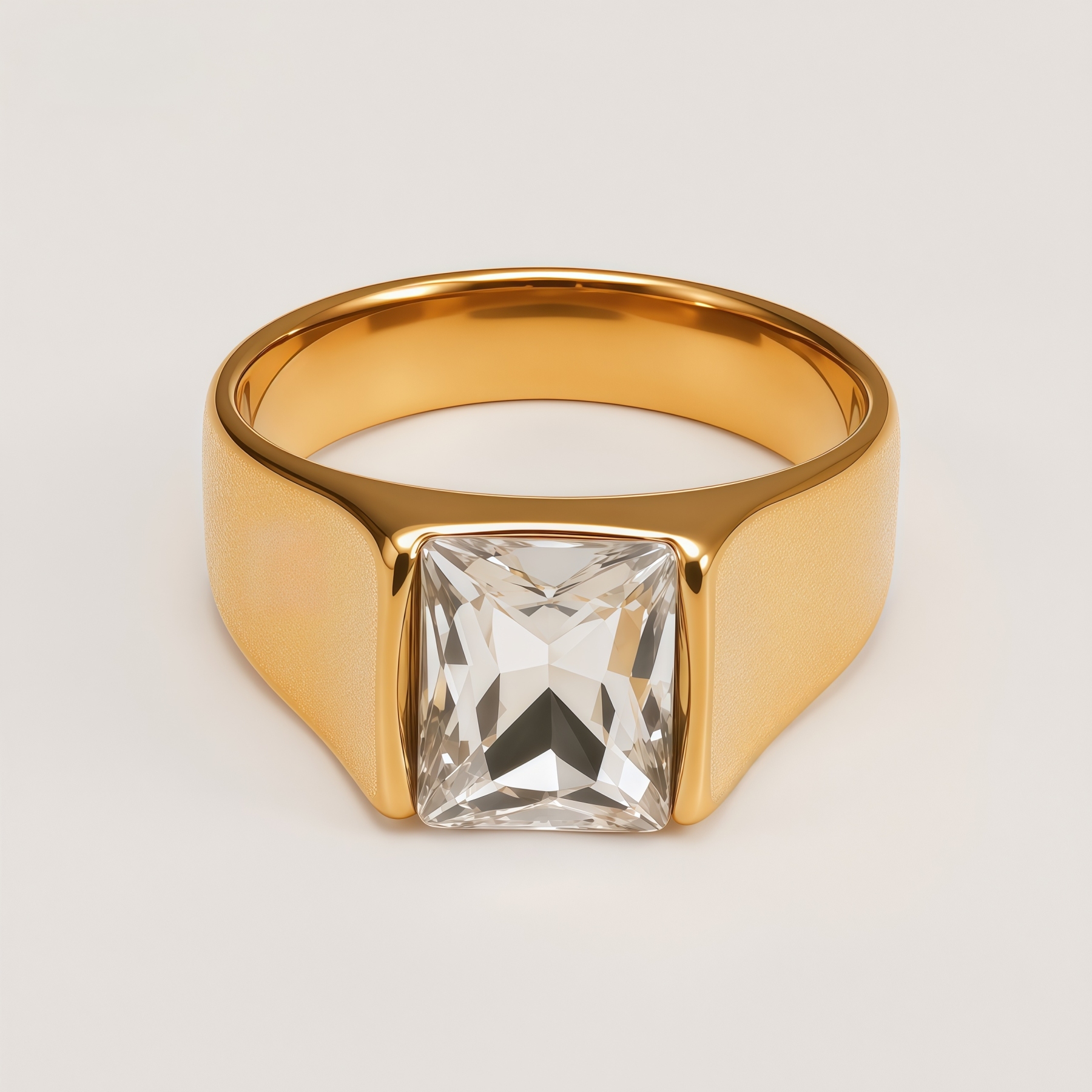 Men's Titanium Steel Gold-Plated Square Ruby-Style Ring | N00699J