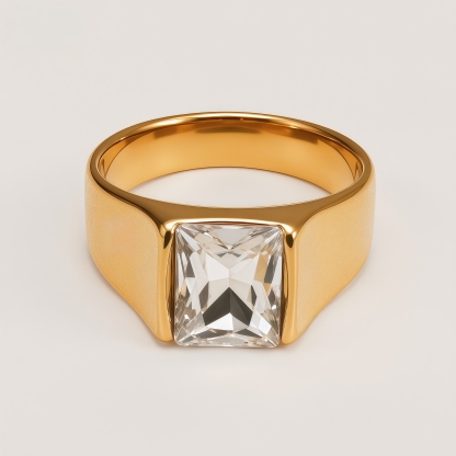 Men's Titanium Steel Gold-Plated Square Ruby-Style Ring | N00699J