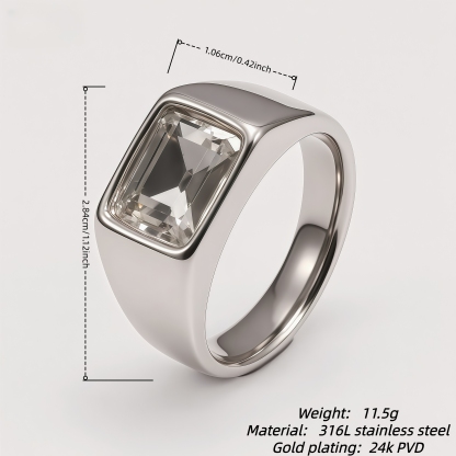 Men's Stainless Steel Colorful Emerald Cut Cubic Zirconia Ring | BL481G