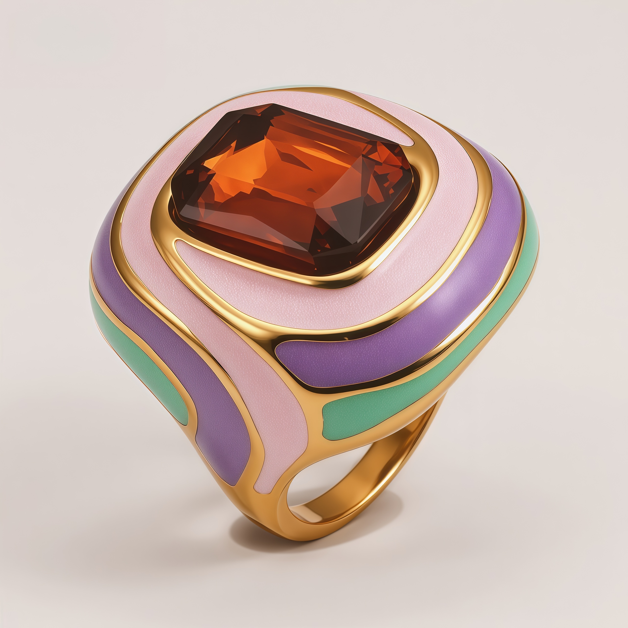 Luxury Rectangular Crystal Ring Gold Stainless Steel Artistic Design Women Ring | G004472J