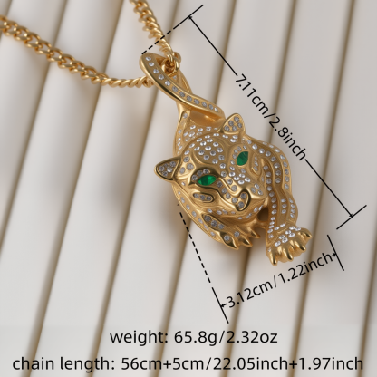 Dominant Leopard Head Full Diamond Hip Hop Men's Stainless Steel Necklace丨JSLH1010-JinBaoJewerly