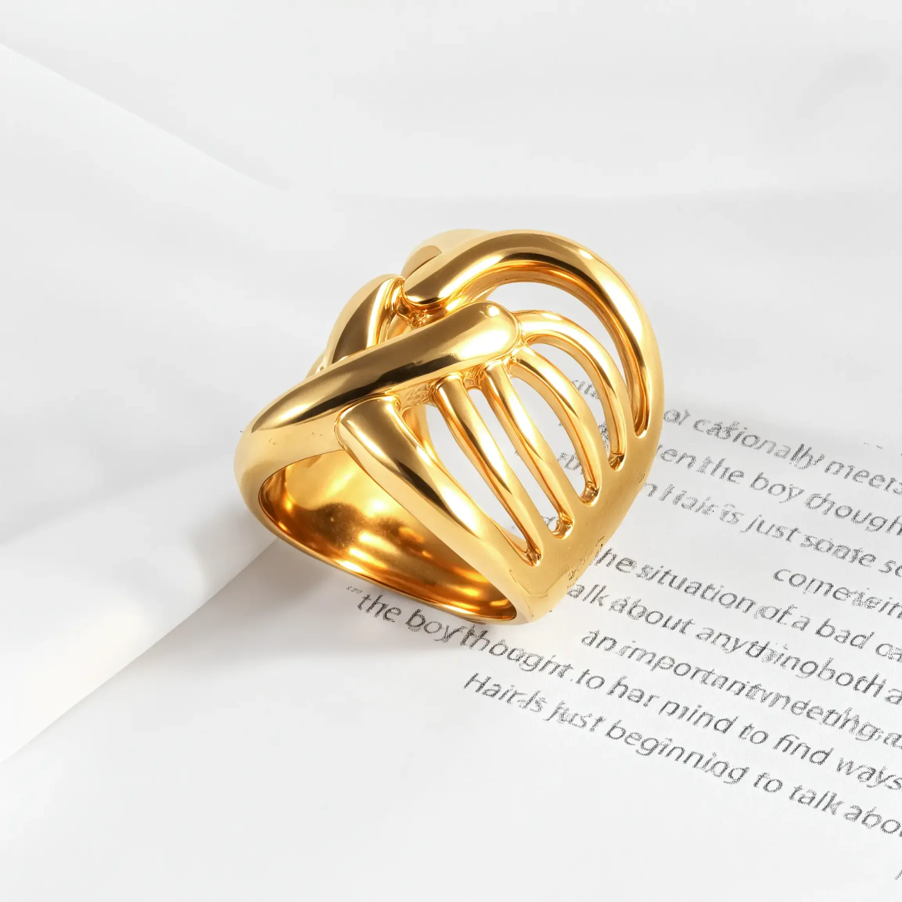 Creative Knitting Design 24k Gold-Plated Women's Stainless Steel Waterproof Ring丨G003167-JinBaoJewerly