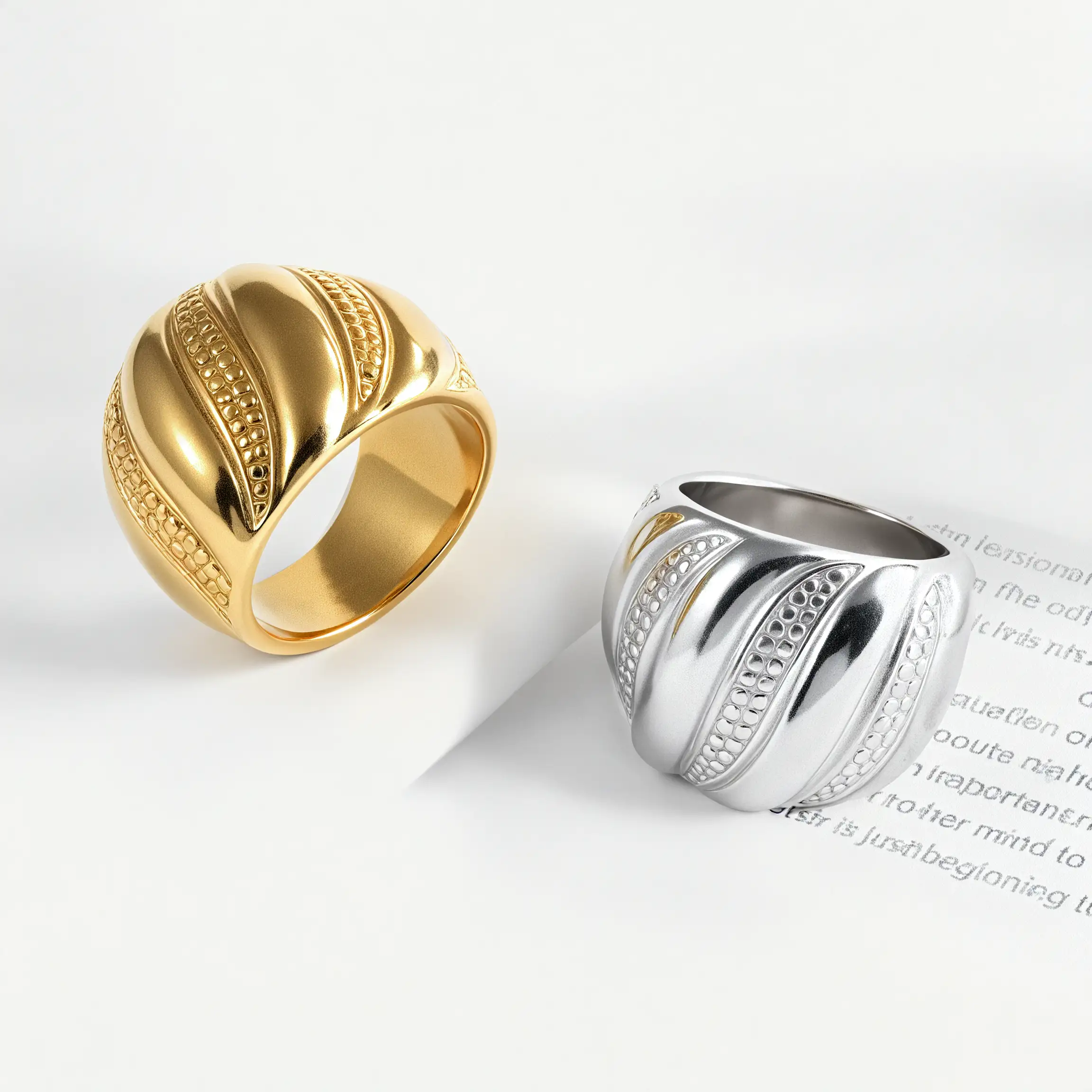 24K Gold Plated Stainless Steel Wavy Polished Men's Waterproof Ring丨G003411-JinBaoJewerly