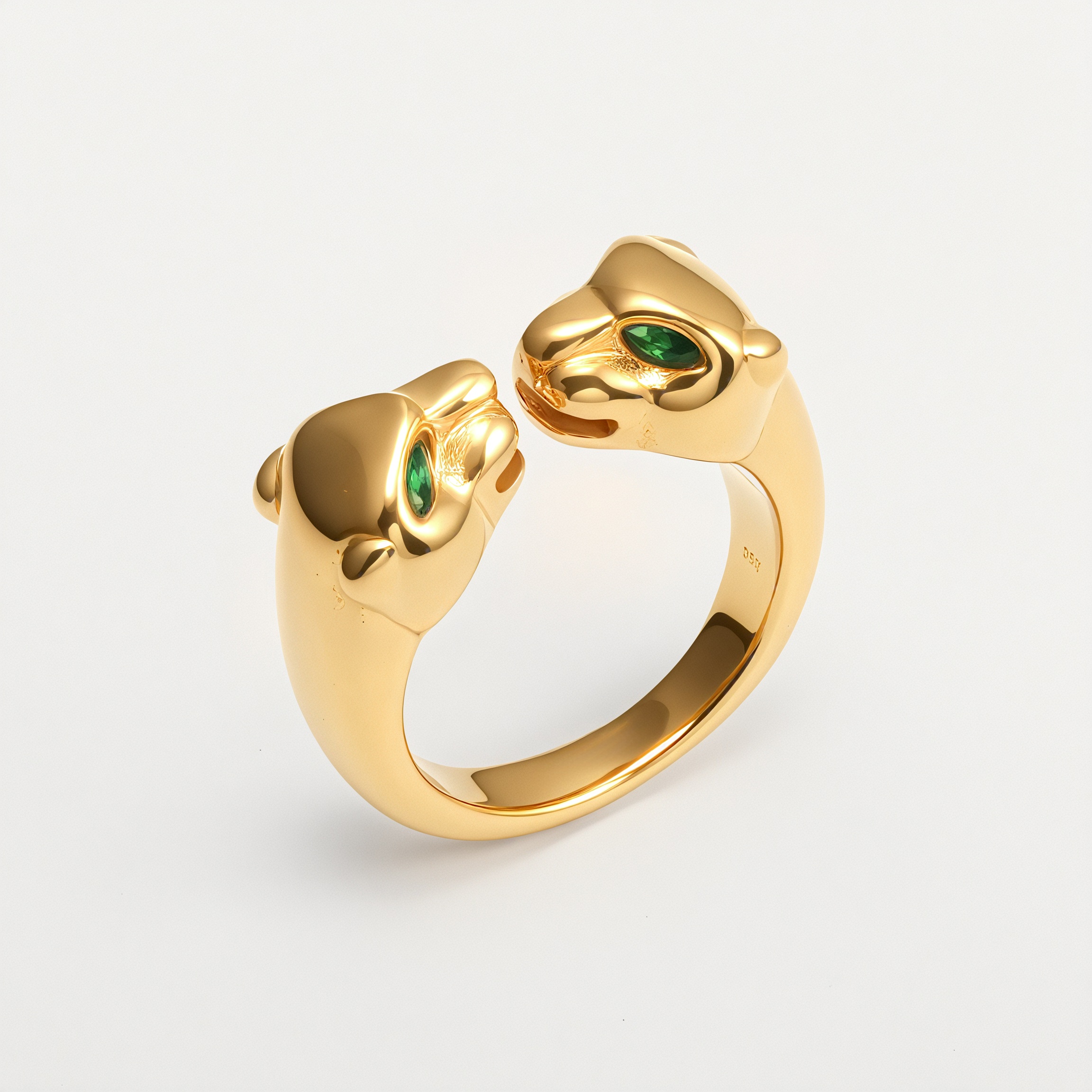 24K Gold Plated Stainless Steel Double - Panther Head Ring with Green Stones丨G006105-JinBaoJewerly