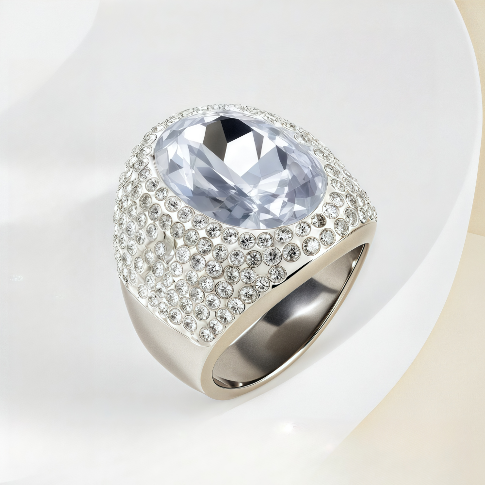 Shiny Rhinestone Inlaid Luxury Personalized Stainless Steel Women's Ring | BL224-JinBaoJewerly