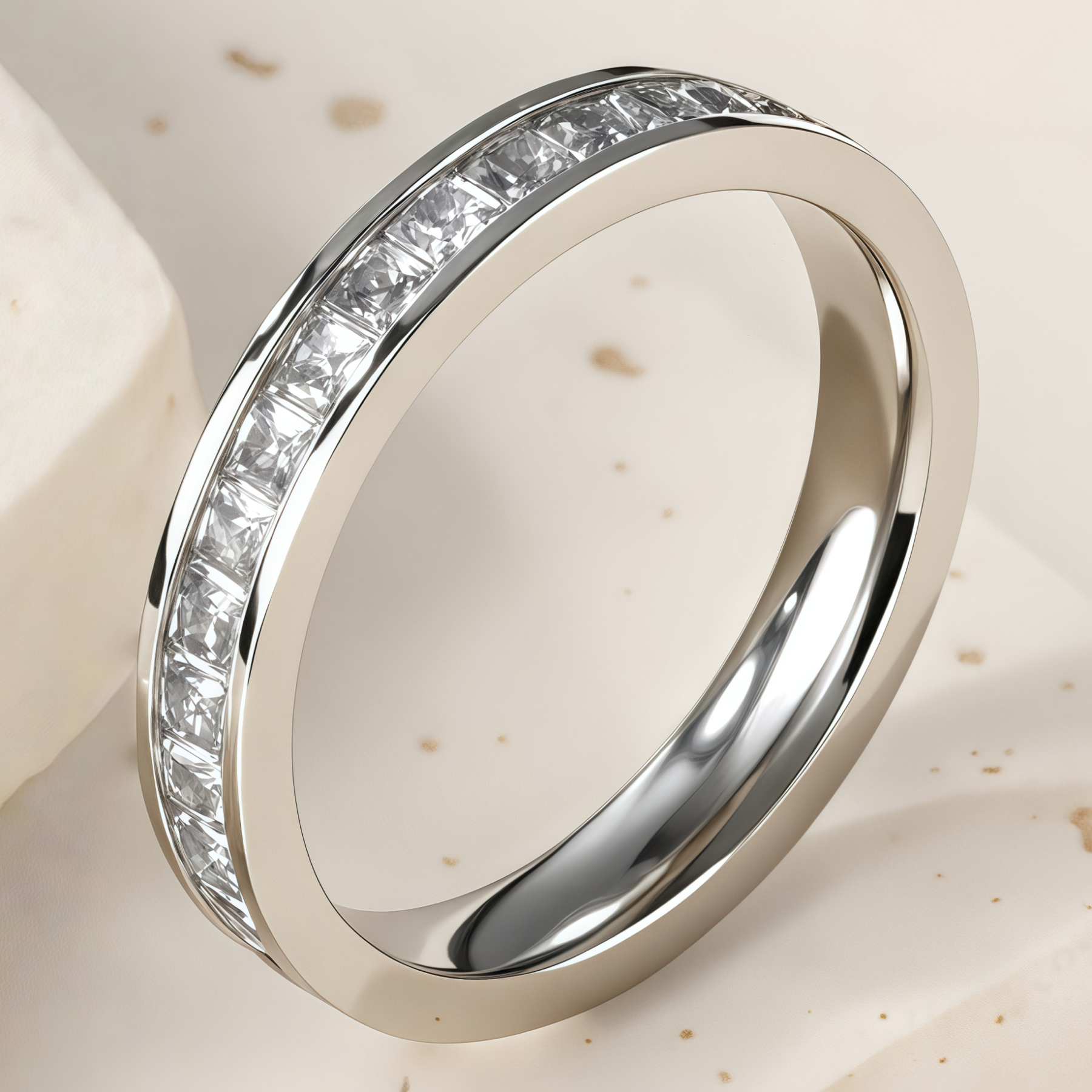 Stylish Full-Circle Diamond-Inlaid Stainless Steel Women's Ring丨4MMG-LVFS-JinBaoJewerly
