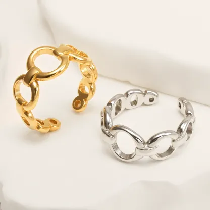 Women's Stainless Steel Ring with Irregular Wavy Pattern丨N002-JinBaoJewerly