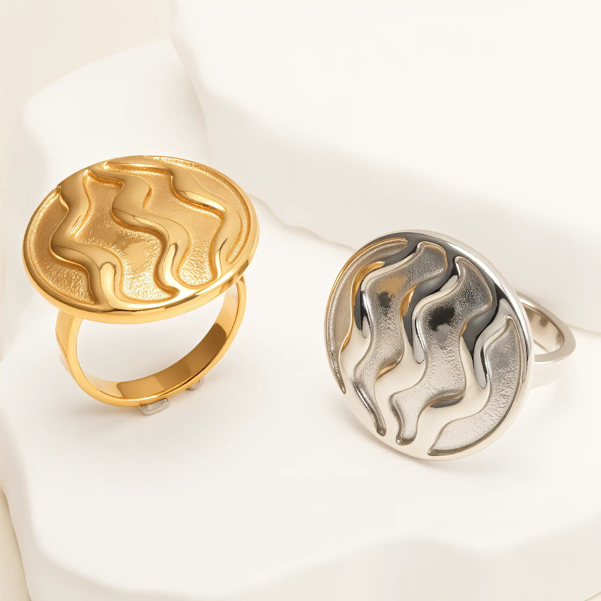 Creative Circular Arc Wave Design Stainless Steel Women's Ring丨G003597-JinBaoJewerly