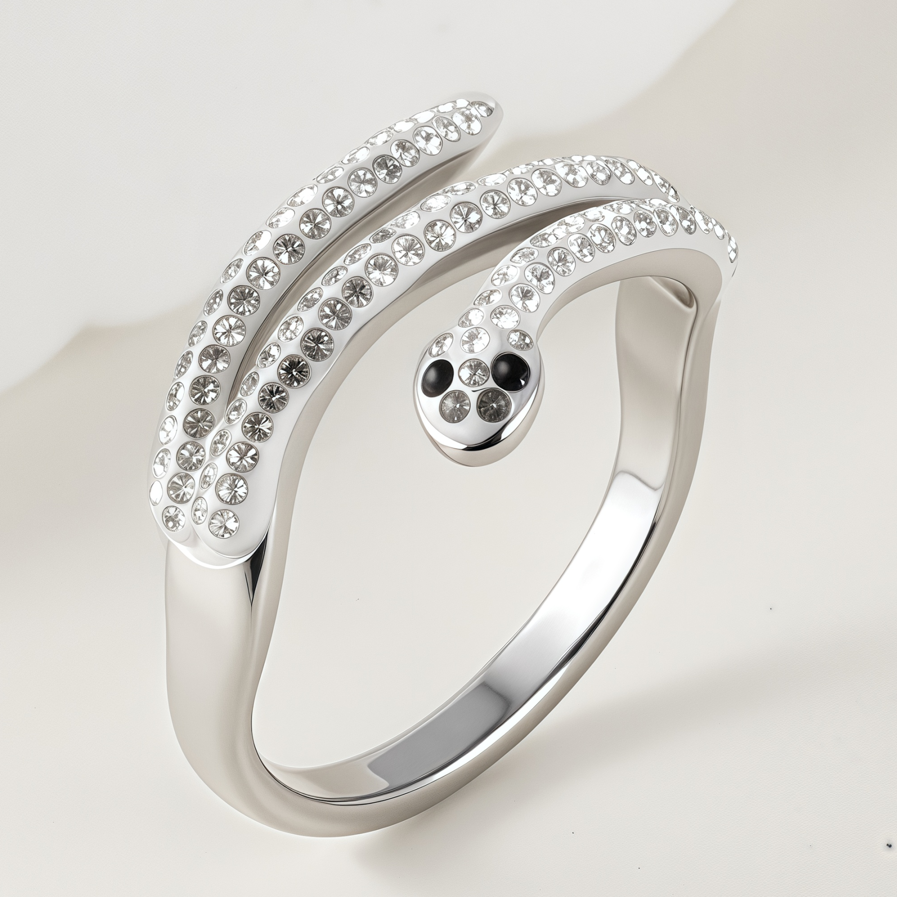 Stylish Diamond-Inlaid Snake-Shaped Silver Stainless Steel Women's Ring丨IBH-47-JinBaoJewerly