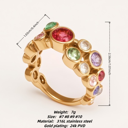 Colorful Gem 316L Stainless Steel Gold - Plated Unique Women's Ring | N001932J-JinBaoJewerly
