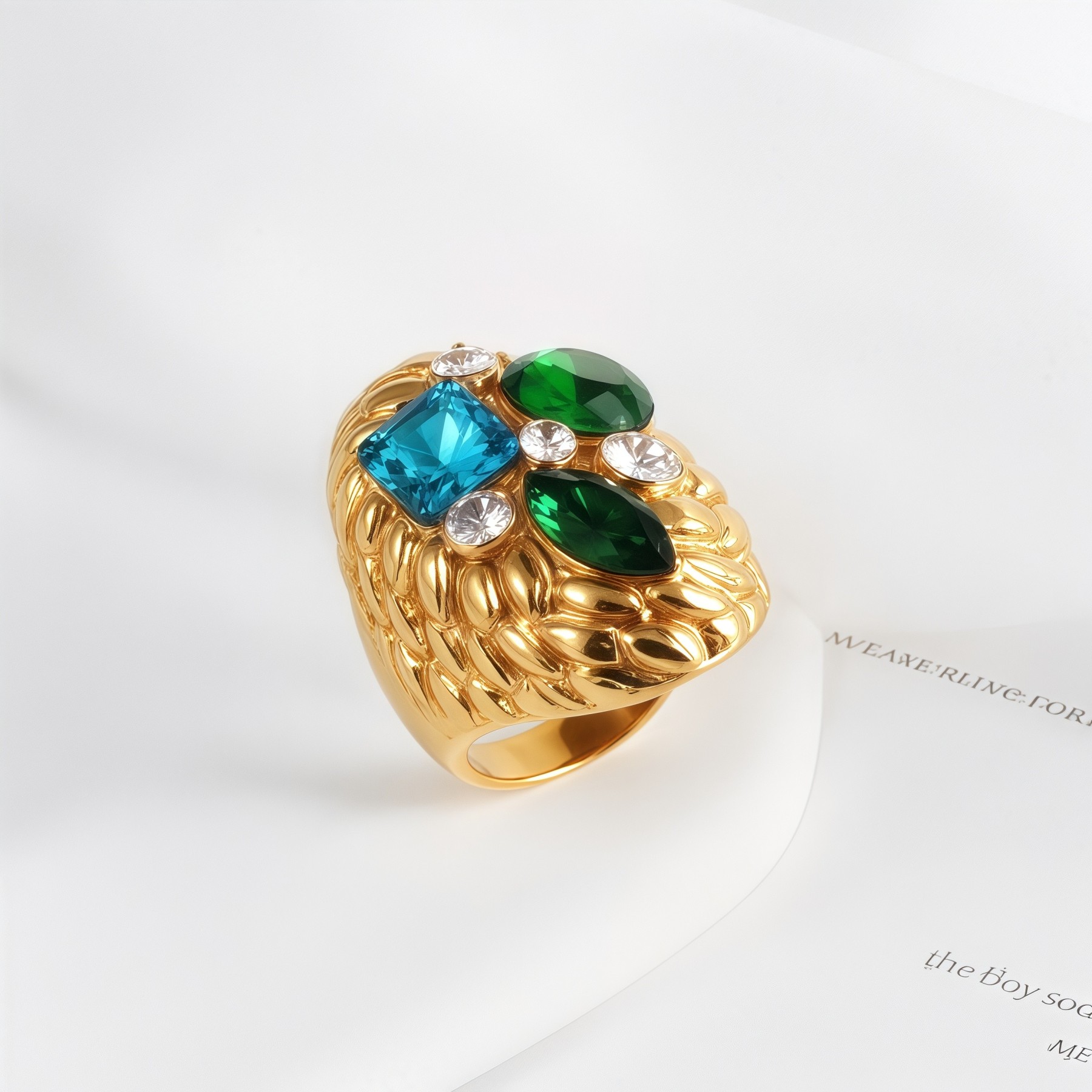 Stylish Embossed Colorful Gemstone Stainless Steel Ring for Women | G004467-JinBaoJewerly