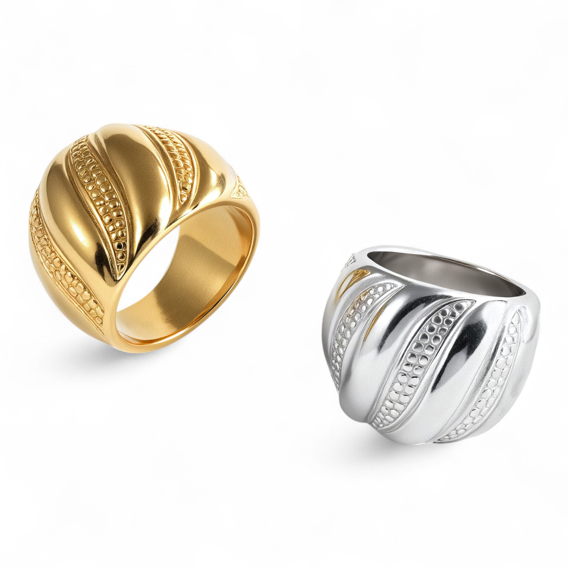 24K Gold Plated Stainless Steel Wavy Polished Men's Waterproof Ring丨G003411-JinBaoJewerly