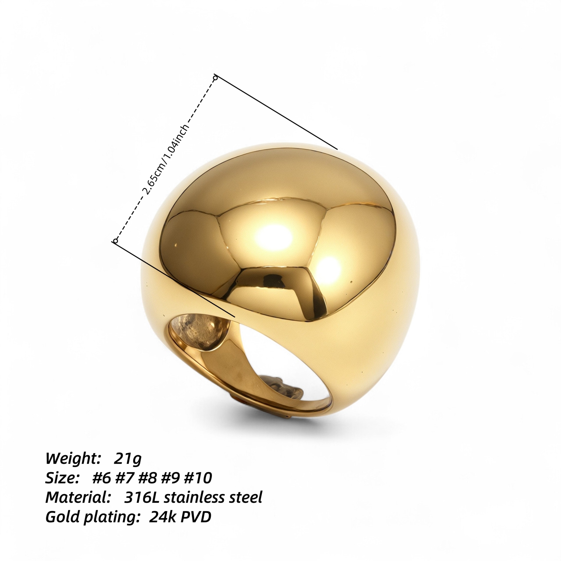 Simple Ball-Shaped Large Polished Stainless Steel Women's Ring丨ML0145-JinBaoJewerly