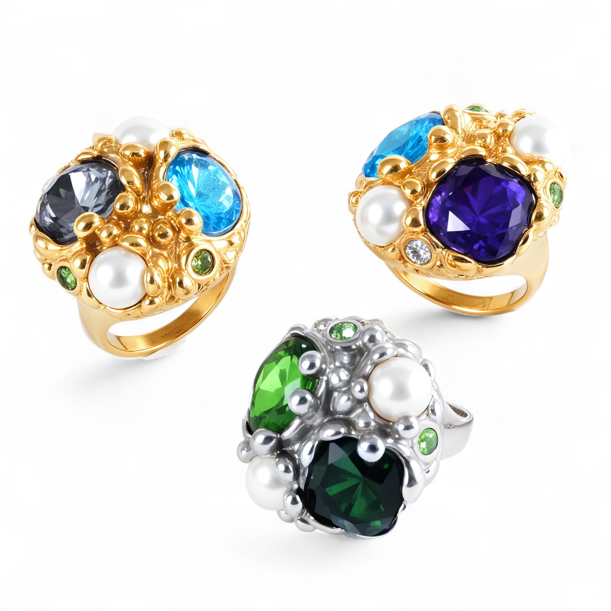 Luxurious Gemstone and Pearl Decorative Stainless Steel Ring Women's Ring | G004495-JinBaoJewerly