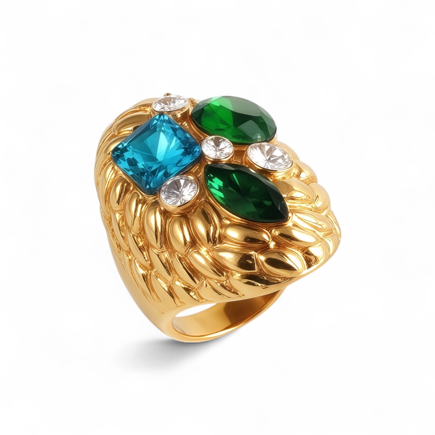 Stylish Embossed Colorful Gemstone Stainless Steel Ring for Women | G004467-JinBaoJewerly
