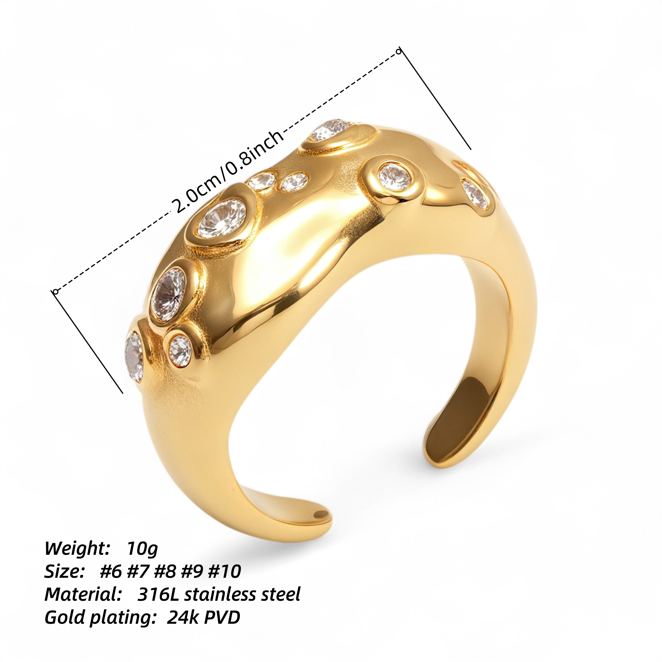 Creative Irregular Wave Inlaid Diamond Stainless Steel Unisex Ring丨WF-771-JinBaoJewerly