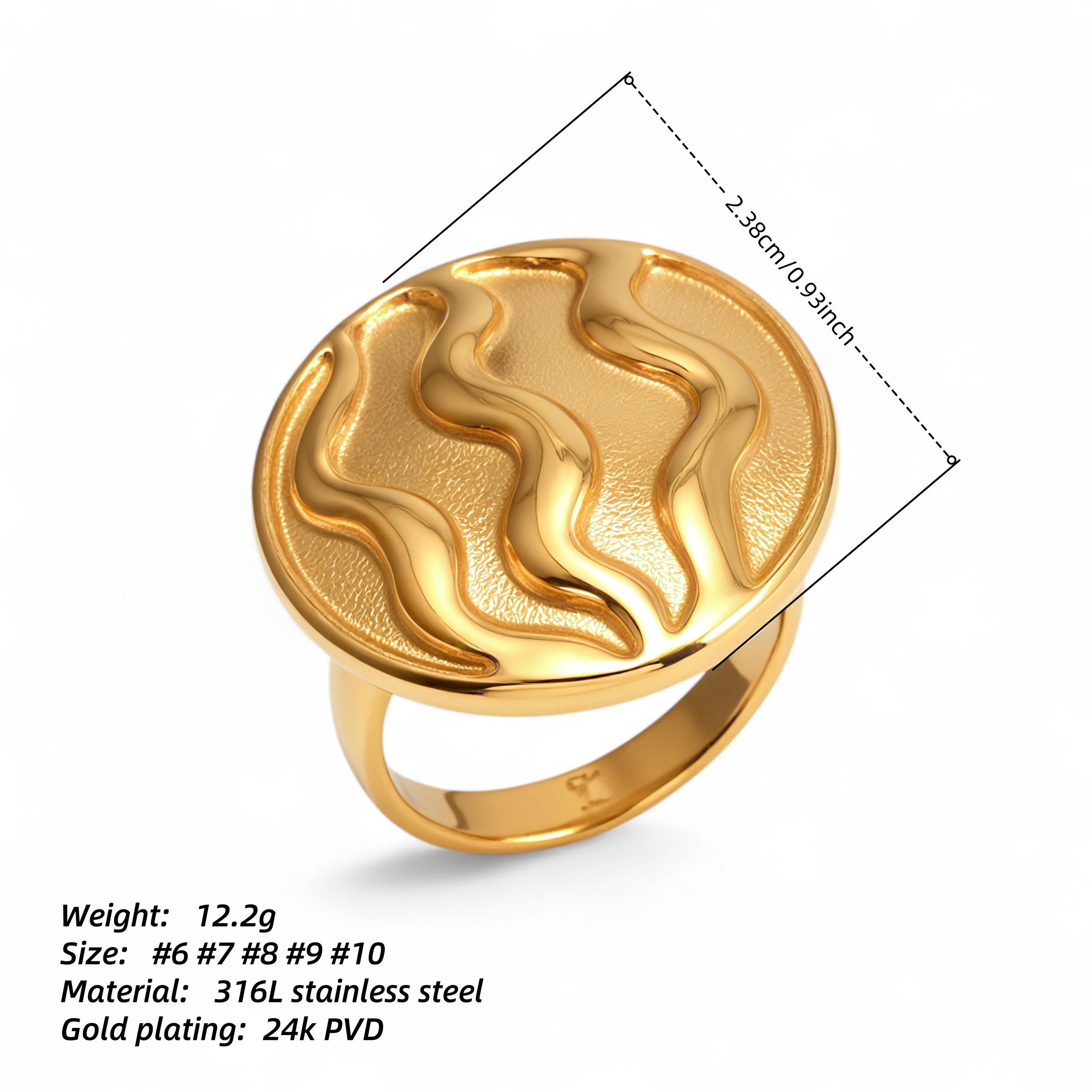 Creative Circular Arc Wave Design Stainless Steel Women's Ring丨G003597-JinBaoJewerly