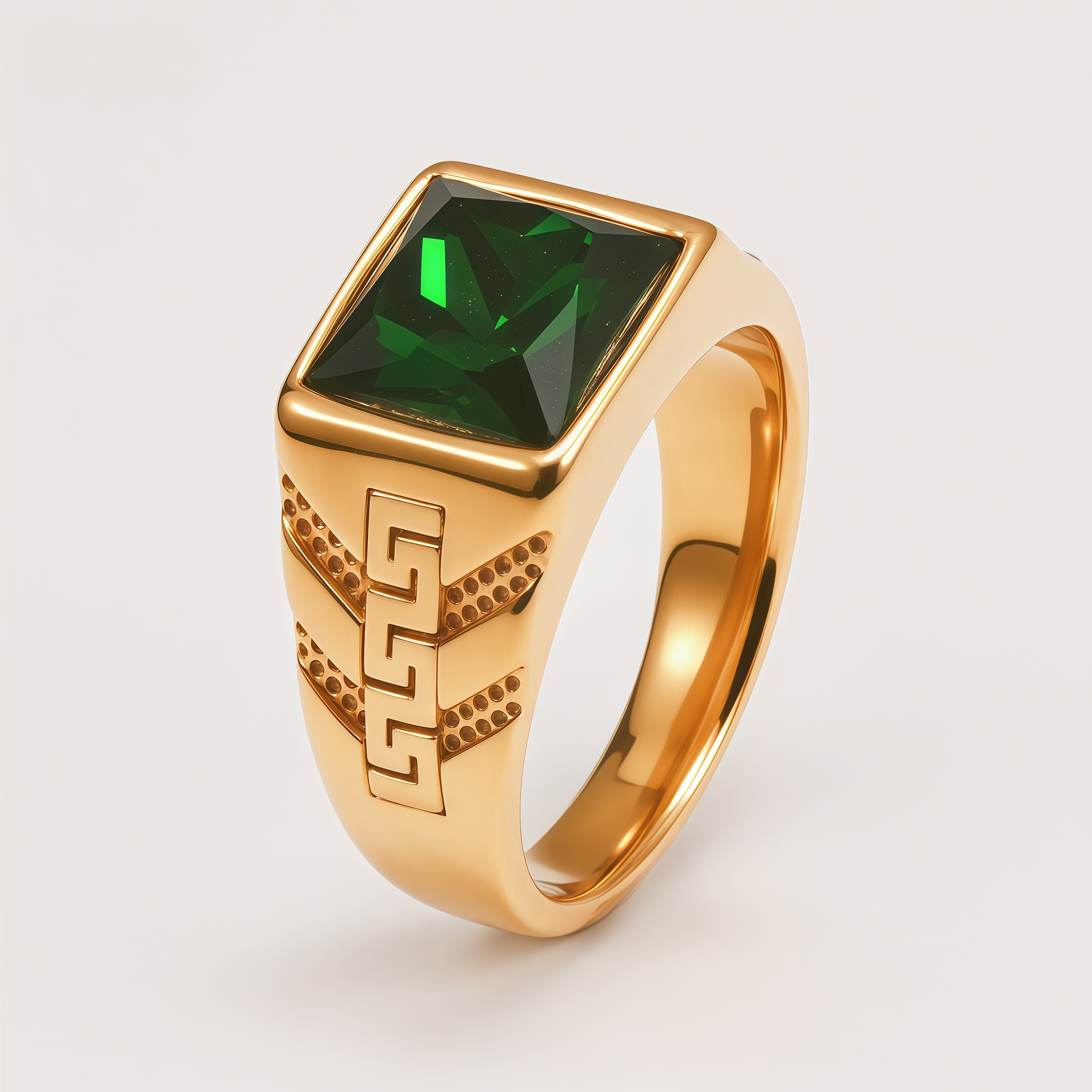 Square Gemstone Stainless Steel Ring Greek Key Design for Men | BL1099J