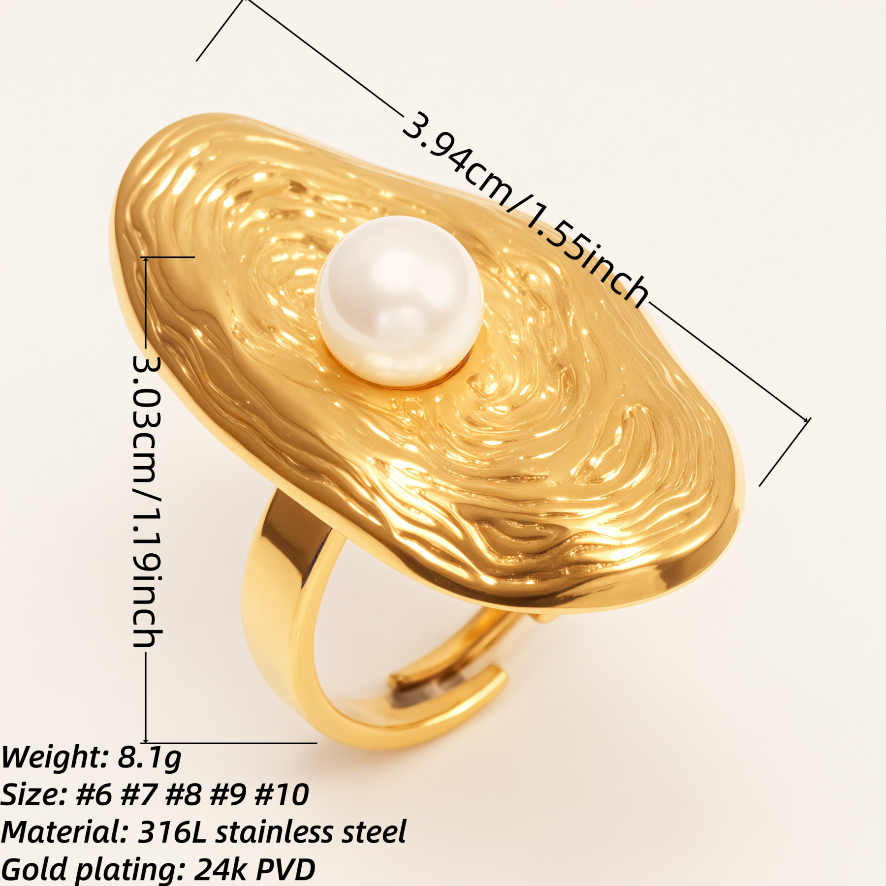 Gold Wave Pearl Stainless Steel Ring, Luxury Fashion Women's Ring | G005541-JinBaoJewerly