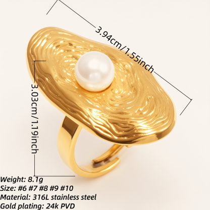 Gold Wave Pearl Stainless Steel Ring, Luxury Fashion Women's Ring | G005541-JinBaoJewerly