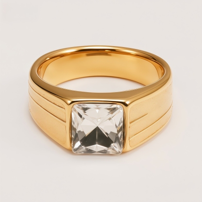 Men's Square Gem Side Carving - Bold Trendy Statement Ring