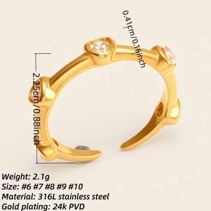 Sparkling Gold - Plated Diamond Open Stainless Steel Ring - Trendy Women's Jewelry | N002084-JinBaoJewerly