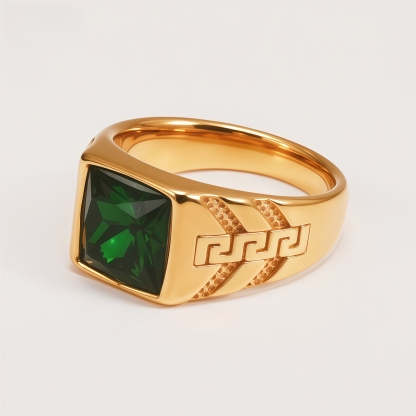 Square Gemstone Stainless Steel Ring Greek Key Design for Men | BL1099J