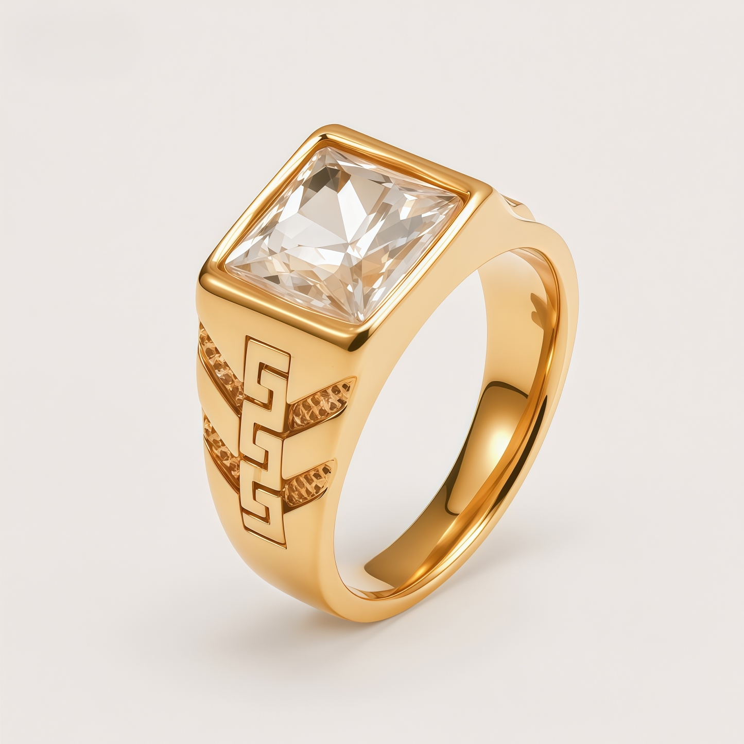 Square Gemstone Stainless Steel Ring Greek Key Design for Men | BL1099J