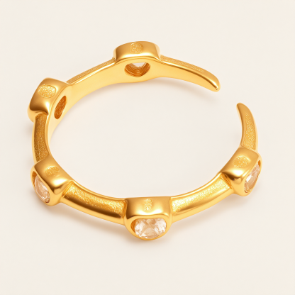 Sparkling Gold - Plated Diamond Open Stainless Steel Ring - Trendy Women's Jewelry | N002084-JinBaoJewerly